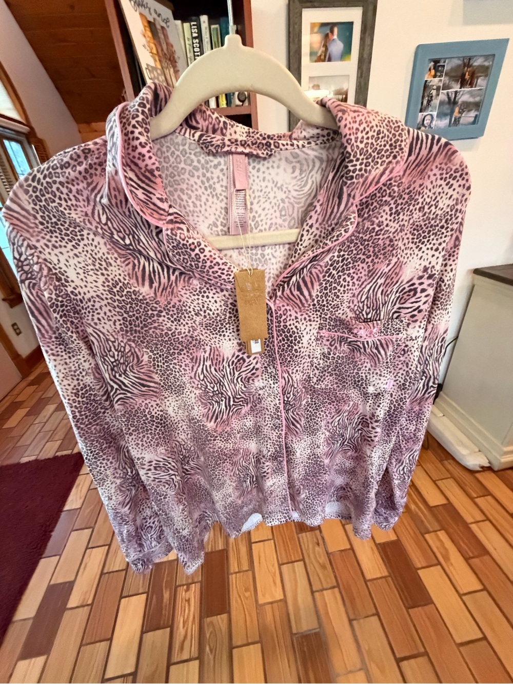 SKIMS Pink Animal-Print Zip Front Top